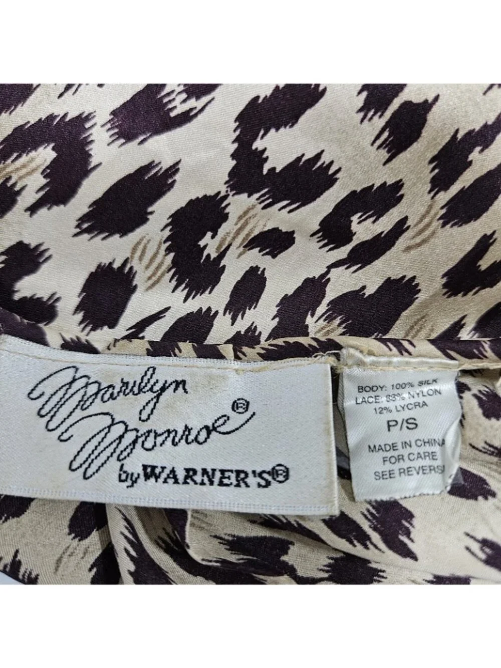 Marilyn Monroe Warners Brown Silk Leopard Lace 3/4 Sleeve Pockets Short Robe P/S